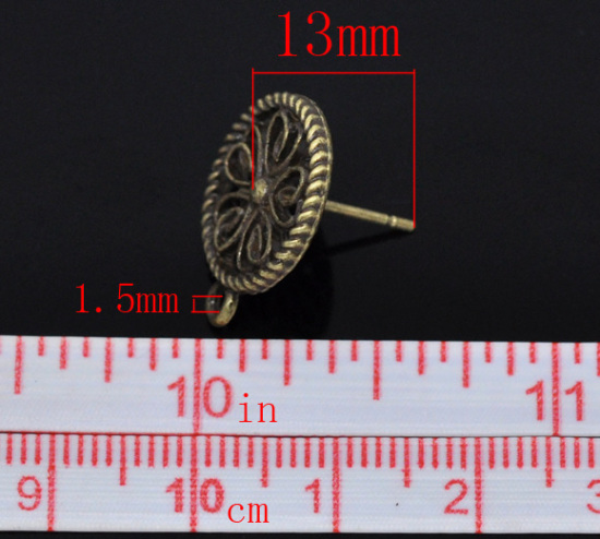 Image de Apprêts de Boucles d'Oreilles Puces en Alliage de Zinc avec Boucle & Embouts Forme Rond Bronze Antique 17mm x 13mm, Epaisseur de Fil: (21 gauge), 50 Pcs
