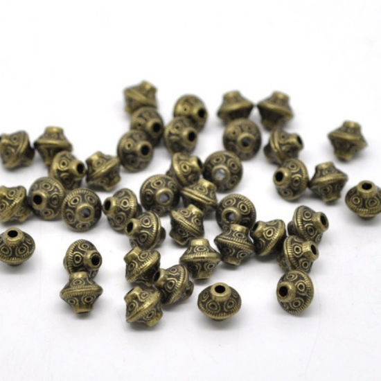 Image de Perle en Alliage de Zinc Bicône Bronze Antique 6mm x 6mm, Taille de Trou: 1.6mm, 20 PCs