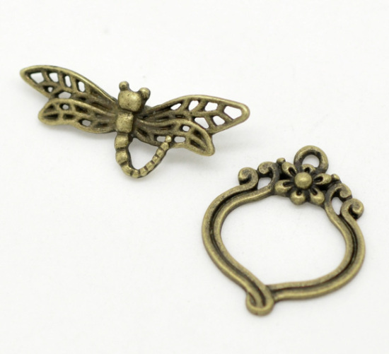 亜鉛合金 トグルクラスプ マンテル トンボ 銅古美 29mm x 11mm 22mm x 19mm、 30 セット の画像