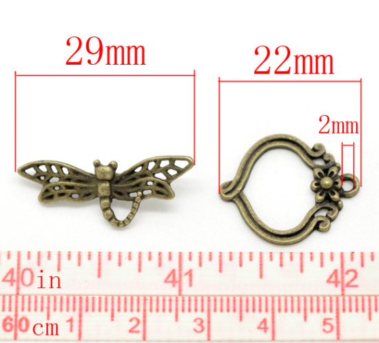 亜鉛合金 トグルクラスプ マンテル トンボ 銅古美 29mm x 11mm 22mm x 19mm、 30 セット の画像