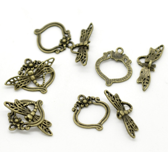 亜鉛合金 トグルクラスプ マンテル トンボ 銅古美 29mm x 11mm 22mm x 19mm、 30 セット の画像