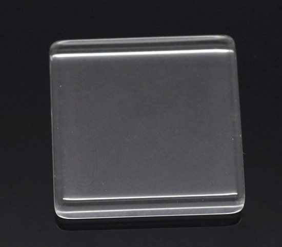 Imagen de Accesorios adornos Vidrio de Square Cabochones de CristalTransparente Diámetro:25.0mm x 25.0mm, 10 Unidades
