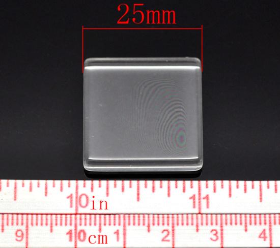 Imagen de Accesorios adornos Vidrio de Square Cabochones de CristalTransparente Diámetro:25.0mm x 25.0mm, 10 Unidades