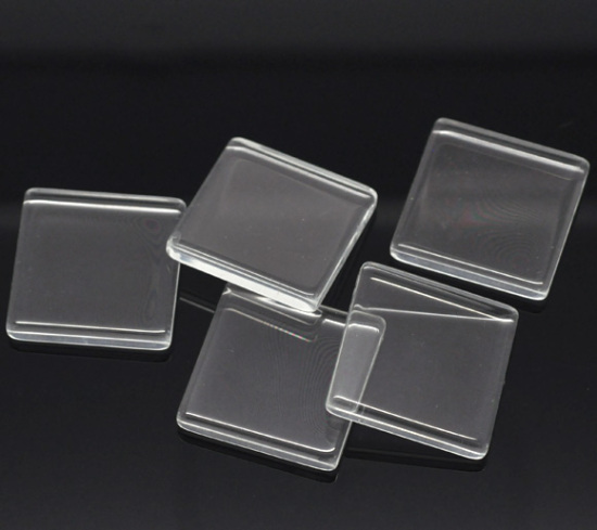 Imagen de Accesorios adornos Vidrio de Square Cabochones de CristalTransparente Diámetro:25.0mm x 25.0mm, 10 Unidades