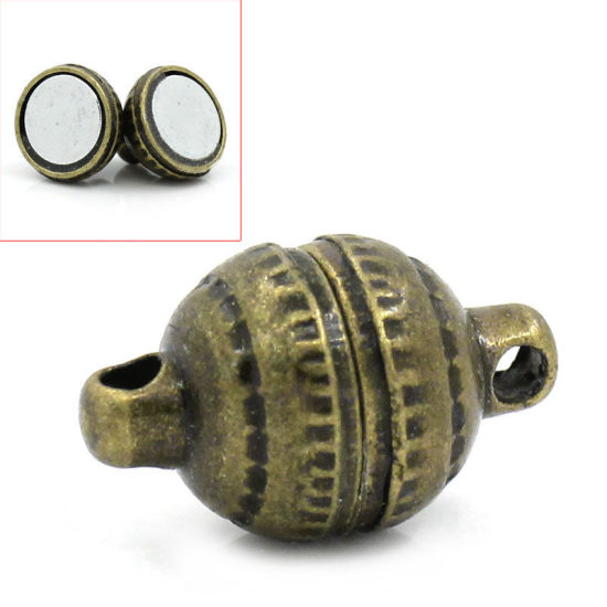 Image de 50 Kits Fermoir Magnétique en Alliage de Fer Bronze Antique Rond 14mm x 8mm