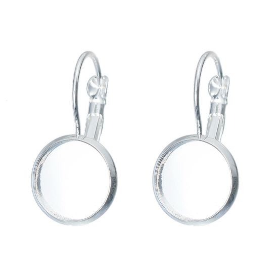 Picture of 30 PCs Brass Cabochon Settings Lever Back Clips Earrings Findings Round Silver Plated (Fits 12mm Dia.) 22mm x 14mm