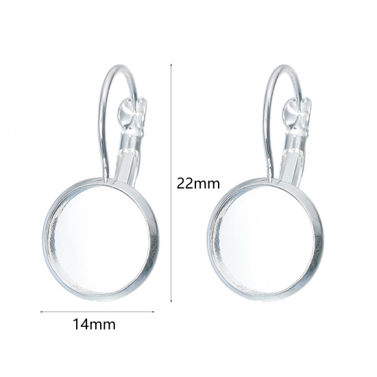 30 個 真鍮 カボションセッティング レバーバッククリップ ピアス イヤリング 円形 銀メッキ（直径12mmに適合）22mm x 14mm の画像