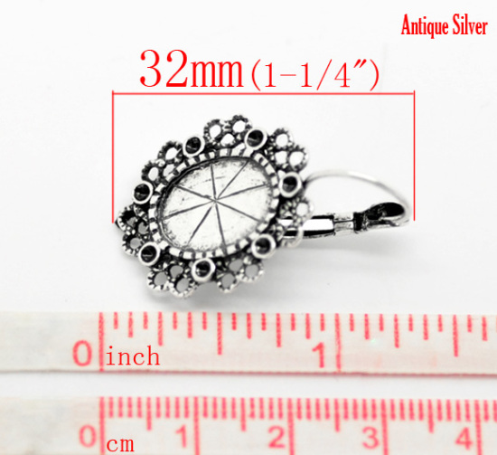 Image de 20 Pcs Boucles d'Oreilles Dormeuse Accessoires en Alliage de Zinc & Laiton Ovale Argent Vieilli (Convient 15mm x 11mm) 3.7cm x2.1cm(1 4/8" x 7/8") - 3.5cm x2.1cm(1 3/8" x 7/8")