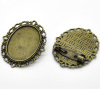 Picture of Zinc Based Alloy Pin Brooches Findings Oval Antique Bronze Cabochon Settings (Fits 25mm x 18mm) 36mm(1 3/8") x 29mm(1 1/8"), 10 PCs