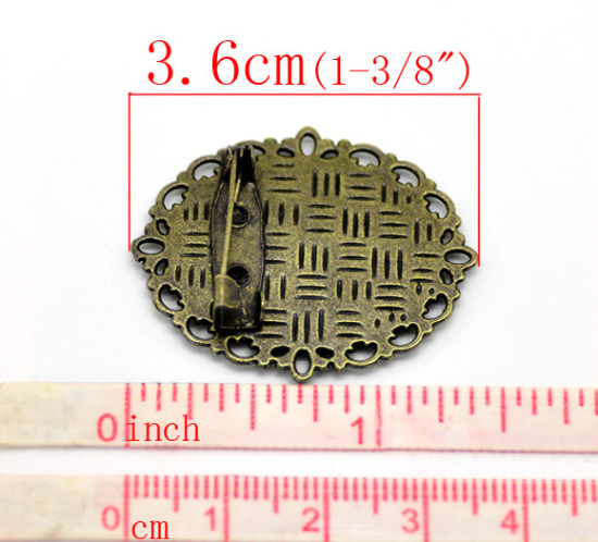 Image de Broche Epingle à Nourrice en Alliage de Zinc Ovale Bronze Antique (Convenable à Cabochon 25mm x 18mm) 36mm x 29mm, 10 PCs