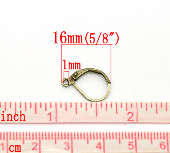 Picture of 60 PCs Brass Lever Back Clips Earrings Antique Bronze With Loop 16mm x 10mm
