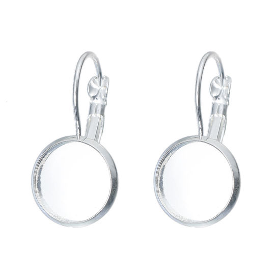Picture of Copper Clip On Earring Cabochon Settings Round Silver Plated (Fits 12mm Dia.) 27mm(1 1/8") x 14mm( 4/8"), Post/ Wire Size: (19 gauge), 150 PCs