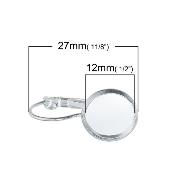 Picture of Copper Clip On Earring Cabochon Settings Round Silver Plated (Fits 12mm Dia.) 27mm(1 1/8") x 14mm( 4/8"), Post/ Wire Size: (19 gauge), 150 PCs