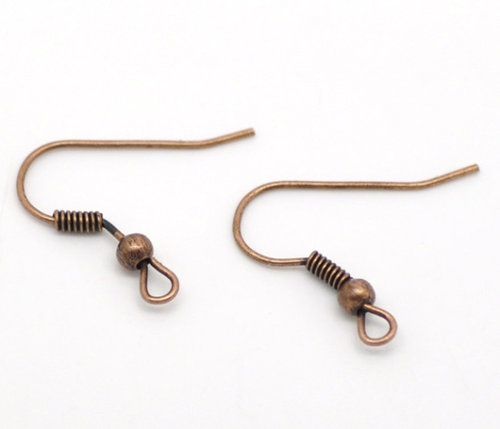 Picture of Iron Based Alloy Ear Wire Hooks Earring Findings Antique Copper 21mm x 18mm, Post/ Wire Size: (21 gauge), 300 PCs