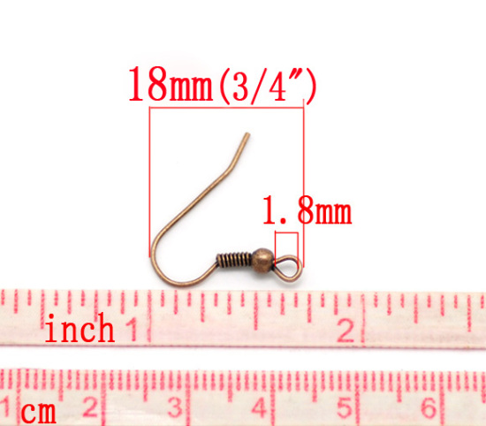 Picture of Iron Based Alloy Ear Wire Hooks Earring Findings Antique Copper 21mm x 18mm, Post/ Wire Size: (21 gauge), 300 PCs