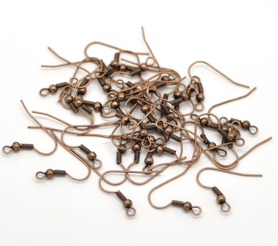Picture of Iron Based Alloy Ear Wire Hooks Earring Findings Antique Copper 21mm x 18mm, Post/ Wire Size: (21 gauge), 300 PCs