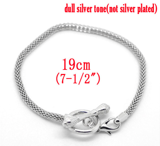 Изображение Браслеты цепь змейка 19 cm ， с Застежкой-тогл ，Серебряный Тон,Годные для Европейских Бусинов ,Проданная 4 нитки