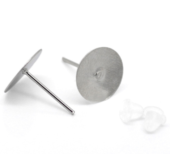 Image de Apprêts de Boucles d'Oreilles Puces en Alliage de Fer avec Embouts Forme Rond Argent Mat 12mm x 10mm, Epaisseur de Fil: (20 gauge), 300 Pcs
