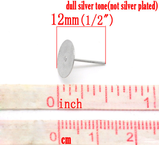 Image de Apprêts de Boucles d'Oreilles Puces en Alliage de Fer avec Embouts Forme Rond Argent Mat 12mm x 10mm, Epaisseur de Fil: (20 gauge), 300 Pcs