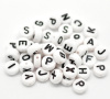 Picture of Acrylic Spacer Beads Round Black & White At Random Mixed Alphabet/ Letter About 7mm Dia, Hole: Approx 1mm, 1000 PCs