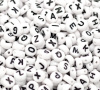Picture of Acrylic Spacer Beads Round Black & White At Random Mixed Alphabet/ Letter About 7mm Dia, Hole: Approx 1mm, 1000 PCs