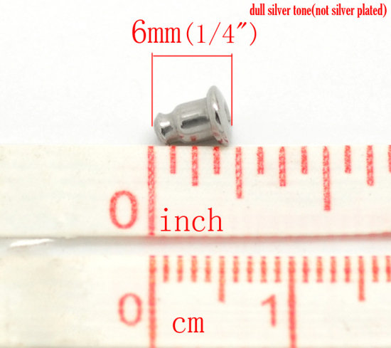 Picture of 304 Stainless Steel Ear Nuts Post Stopper Earring Findings Bullet Silver Tone 6mm( 2/8") x 5mm( 2/8"), 50 PCs