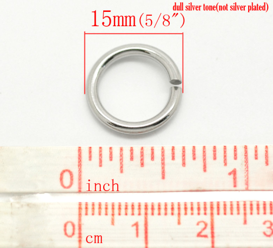 Image de 100 Pcs 15mm Dia, 2mm(taille 12) Anneaux de Jonction pour la Fabrication de Bijoux Ouvert en 304 Acier Inoxydable Argent Mat Rond