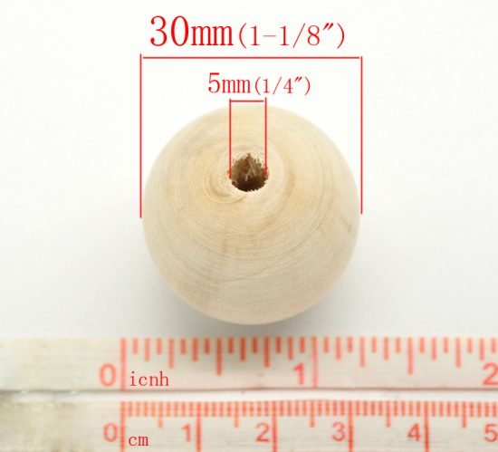 ウッド スペーサ ビーズ 円形 自然な色 約 30mm直径、 穴：約 5mm、 20 個 の画像
