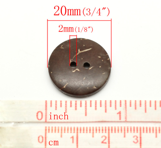 ココナッツの殻 縫製 ボタン 2つ穴 円形 ブラウン 20mm 直径、 100 個 の画像