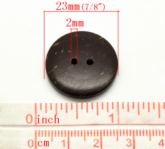 ココナッツの殻 縫製 ボタン 2つ穴 円形 ブラウン 23mm 直径、 100 個 の画像
