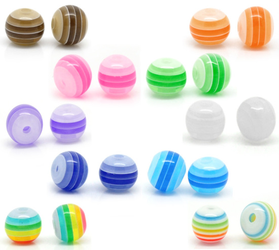 Image de Perle Bubblegum en Résine Balle Rayées Couleur Mixte 6mm Dia, Taille de Trou: 1.2mm, 500 Pcs