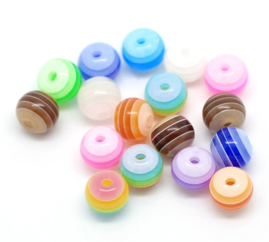 Image de Perle Bubblegum en Résine Balle Rayées Couleur Mixte 6mm Dia, Taille de Trou: 1.2mm, 500 Pcs