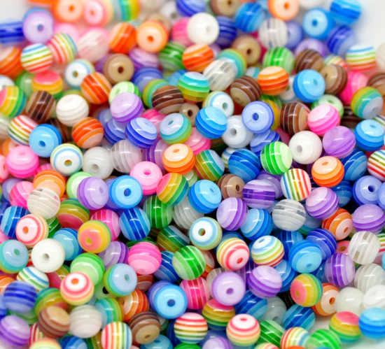 Image de Perle Bubblegum en Résine Balle Rayées Couleur Mixte 6mm Dia, Taille de Trou: 1.2mm, 500 Pcs
