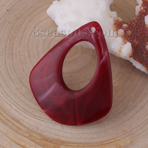 Image de Pendentifs en Résine Goutte d'Eau Effet Marbré Vin Rouge 42mm x 34mm, 10 Pcs