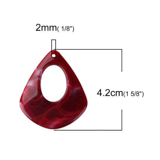 Image de Pendentifs en Résine Goutte d'Eau Effet Marbré Vin Rouge 42mm x 34mm, 10 Pcs