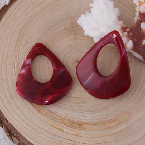 Image de Pendentifs en Résine Goutte d'Eau Effet Marbré Vin Rouge 42mm x 34mm, 10 Pcs
