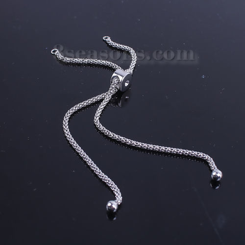 Image de Chaînes d'Extension Réglable Nœud Glissé pour Collier Bracelet en Laiton Argent Mat Réglable 13.5cm long, 1 Pièce