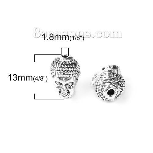 Bild von Zinklegierung 3D Perlen Buddha Antiksilber 13mm x 8mm, Loch:ca. 1.8mm, 30 Stück