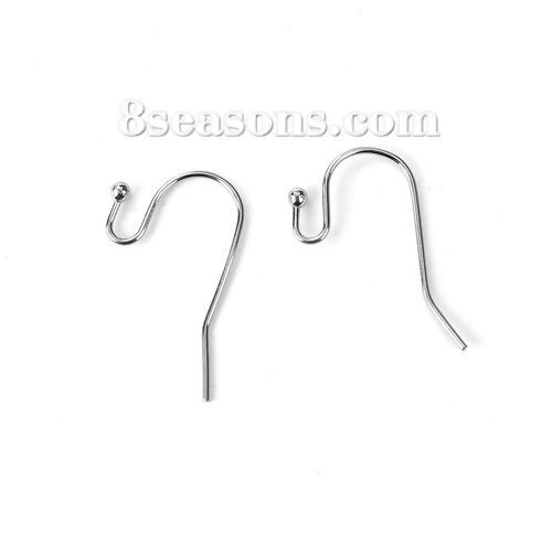 Picture of Stainless Steel Ear Wire Hooks Earring Findings Silver Tone 16mm x 12mm, Post/ Wire Size: (21 gauge), 50 PCs