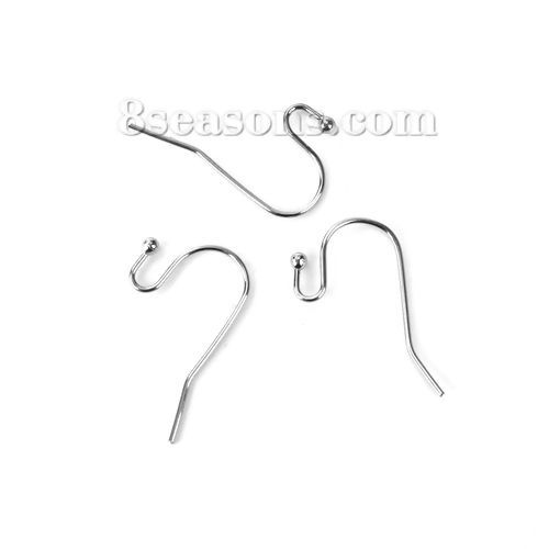Picture of Stainless Steel Ear Wire Hooks Earring Findings Silver Tone 16mm x 12mm, Post/ Wire Size: (21 gauge), 50 PCs