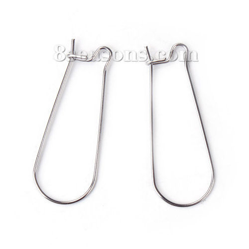 Picture of Stainless Steel Ear Wire Hooks Earring Findings Silver Tone 20mm( 6/8") x 10mm( 3/8"), Post/ Wire Size: (21 gauge), 50 PCs
