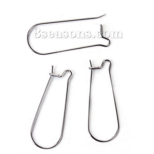 Picture of Stainless Steel Ear Wire Hooks Earring Findings Silver Tone 20mm( 6/8") x 10mm( 3/8"), Post/ Wire Size: (21 gauge), 50 PCs