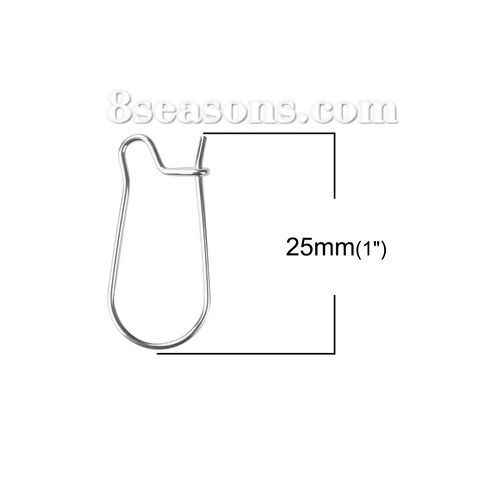 Picture of Stainless Steel Ear Wire Hooks Earring Findings Silver Tone 25mm(1") x 11mm( 3/8"), Post/ Wire Size: (21 gauge), 50 PCs