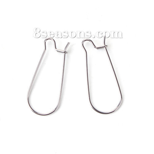 Picture of Stainless Steel Ear Wire Hooks Earring Findings Silver Tone 33mm(1 2/8") x 13mm( 4/8"), Post/ Wire Size: (21 gauge), 50 PCs