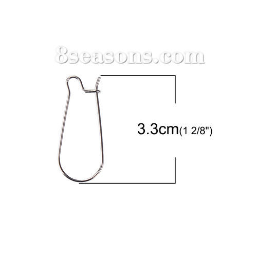 Picture of Stainless Steel Ear Wire Hooks Earring Findings Silver Tone 33mm(1 2/8") x 13mm( 4/8"), Post/ Wire Size: (21 gauge), 50 PCs