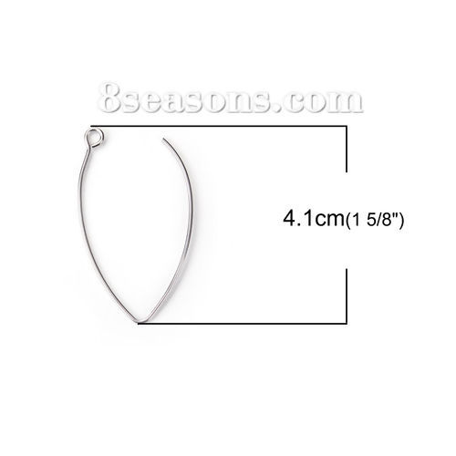 ステンレス鋼 イヤリング部品 シルバートーン 41mm x 22mm、 ワイヤーサイズ: （19号）、 30 個 の画像