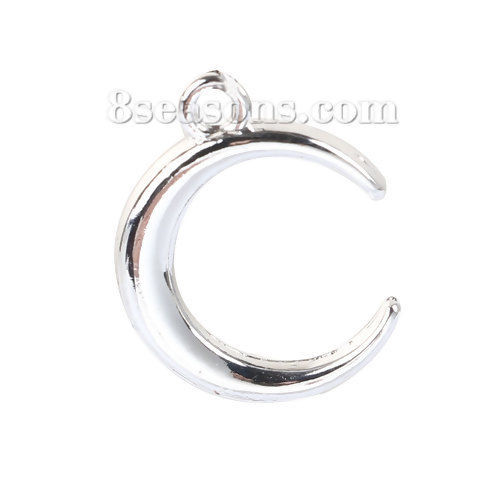Picture of Zinc Based Alloy Charms Half Moon Silver Plated 20mm( 6/8") x 16mm( 5/8"), 10 PCs