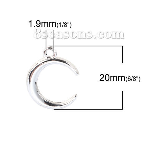Picture of Zinc Based Alloy Charms Half Moon Silver Plated 20mm( 6/8") x 16mm( 5/8"), 10 PCs
