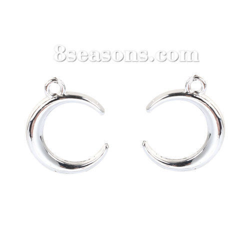 Picture of Zinc Based Alloy Charms Half Moon Silver Plated 20mm( 6/8") x 16mm( 5/8"), 10 PCs