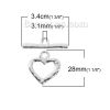 Picture of Zinc Based Alloy Toggle Clasps Heart Silver Plated 28mm x 24mm 34mm x 9mm, 10 Sets